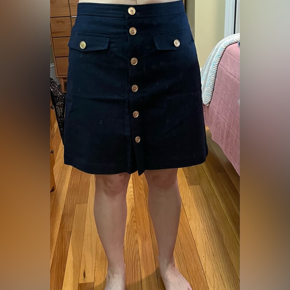 NWT - J.Crew - Linen Blend Button A-line Nautical Skirt - Navy Blue - Size 0